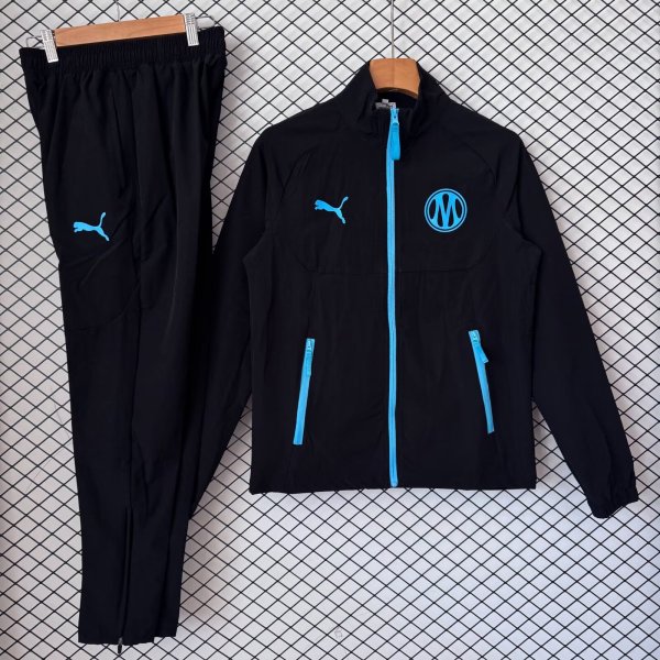 Marseille Windbreaker Sets With pants  Black 1:1 Quality Soccer Jersey  26-27