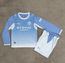 Manchester City Kids Long Sleeve  Home Fans 1:1 Quality Soccer Jersey 26-27