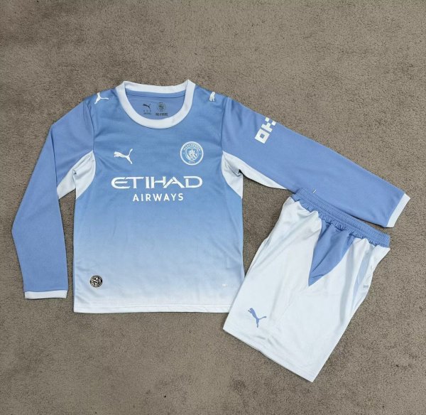 Manchester City Kids Long Sleeve  Home Fans 1:1 Quality Soccer Jersey 26-27