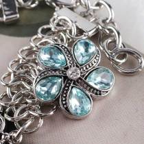 20MM Flower snap Silver Plated with light blue rhinestones KC6329 snaps jewelry