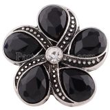 20MM Flower snap Silver Plated with black rhinestones KC6330 snaps jewelry
