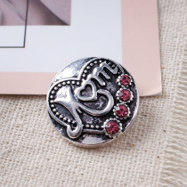 20MM love mother snaps Antique Silver Plated with rose-red rhinestone KB6940 snaps jewelry