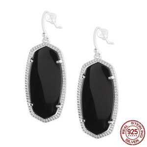 S925 Sterling Silver Kendra Scott style Elle Drop Earrings with Black agate GM6005