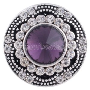 20MM snap round silver plated with purple rhinestones  KC6282 interchangable snaps jewelry