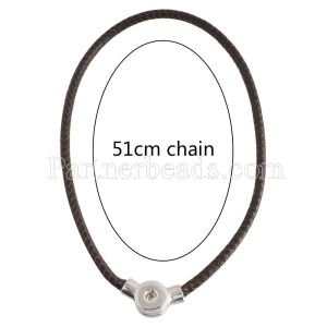 45CM Braided brown leather necklace fit snaps