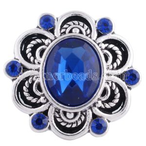 20MM snap flower silver plated with deep blue rhinestones  KC6291 interchangable snaps jewelry