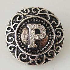 20MM English alphabet-P snap Antique silver  plated with Rhinestones KB6269 snaps jewelry