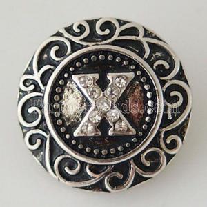 20MM English alphabet-X  snap Antique silver  plated with  Rhinestones KB6277 snaps jewelry