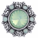20MM Flower snap Silver Plated with green rhinestones KC6069 snaps jewelry