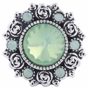 20MM Flower snap Silver Plated with green rhinestones KC6069 snaps jewelry