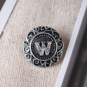 20MM English alphabet-W snap Antique silver  plated with Rhinestones KB6276 snaps jewelry
