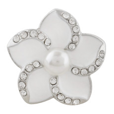 20MM flower snap sliver Plated with pearl and white enamel KC9877 snaps jewelry