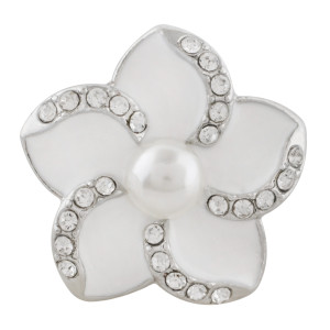 20MM flower snap sliver Plated with pearl and white enamel KC9877 snaps jewelry