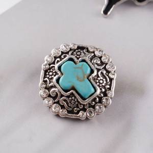 20MM cross snap Silver Plated with rhinestones and cyan Turquoise KC6224 snaps jewelry