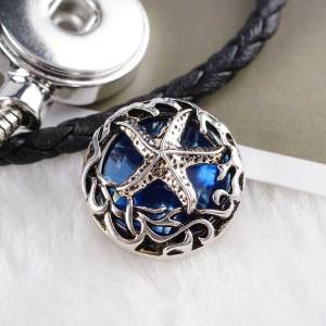 20MM sealife snap silver Antique plated with deep blue Rhinestone KC6349 snaps jewelry