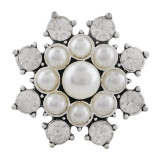 20MM design snap sliver Plated with white pearl and rhinestone KC9889 snaps jewelry