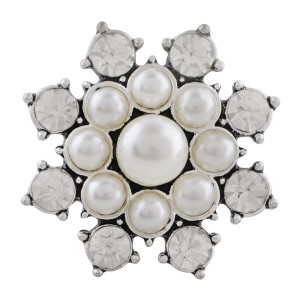20MM design snap sliver Plated with white pearl and rhinestone KC9889 snaps jewelry