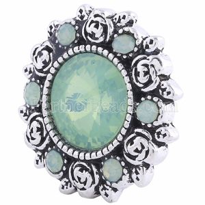 20MM Flower snap Silver Plated with green rhinestones KC6069 snaps jewelry