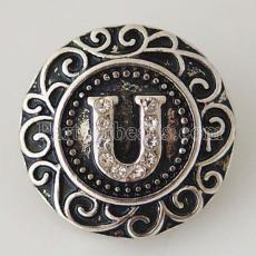 20MM English alphabet-U  snap Antique silver  plated with  Rhinestones KB6274 snaps jewelry