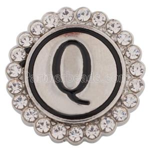 20MM English alphabet-Q snap Antique silver  plated with Rhinestones KC8546 snaps jewelry