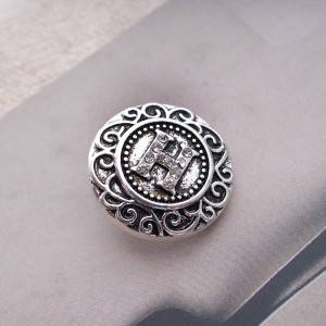 20MM English alphabet-H snap Antique silver  plated with  Rhinestones KB6261 snaps jewelry