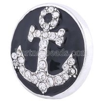 20MM Anchor snap Silver Plated with clear rhinestones and black Enamel KC6112 snaps jewelry