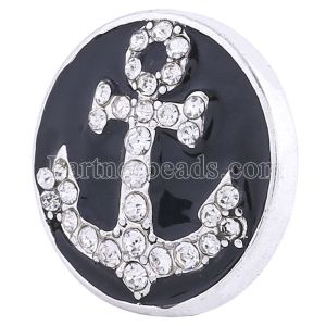 20MM Anchor snap Silver Plated with clear rhinestones and black Enamel KC6112 snaps jewelry