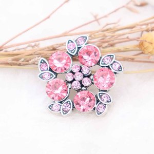 20MM design snap Silver Plated with rose-red rhinestone KC6780 snaps jewelry