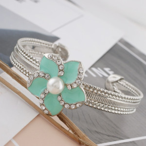 20MM flower snap sliver Plated with pearl and cyan enamel KC9876 snaps jewelry