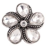 20MM Flower snap Silver Antique Plated with white rhinestones KC6331 snaps jewelry