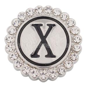 20MM English alphabet-X snap Antique silver  plated with Rhinestones KC8553 snaps jewelry