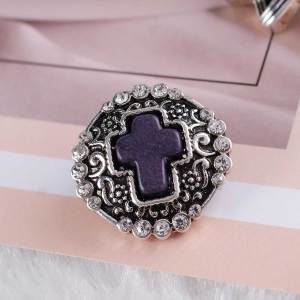 20MM cross snap Silver Plated with rhinestones and black Turquoise KC6223 snaps jewelry