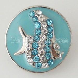 20MM Fish snap Silver Plated with rhinestone KB6372  cyan
