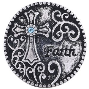 20MM Cross round snap Antique Silver Plated with light blue rhinestone KC6079 snaps jewelry