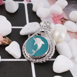 20MM Dolphin snap Silver Plated with Enamel KB6241 cyan green