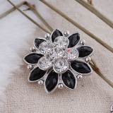 20MM Flower snap Silver Plated with Black and clear rhinestones KC7195 snaps jewelry