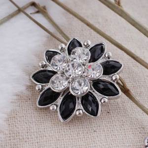20MM Flower snap Silver Plated with Black and clear rhinestones KC7195 snaps jewelry