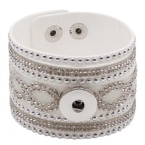 Partnerbeads 21CM white leather bracelets fit 18/20MM snaps chunks KC0293 snaps jewelry