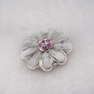 20MM Flower snap Silver Plated with white rhinestone KB6474 snaps jewelry