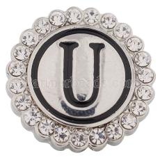 20MM English alphabet-U snap Antique silver  plated with  Rhinestones KC8550 snaps jewelry