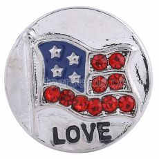20MM Flag round snap Silver Plated with  Rhinestones KC6186 snaps jewelry
