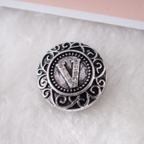 20MM English alphabet-V  snap Antique silver  plated with  Rhinestones KB6275 snaps jewelry