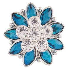 20MM Flower snap Silver Plated with cyan  rhinestones KC7197 snaps jewelry