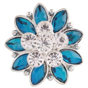 20MM Flower snap Silver Plated with cyan  rhinestones KC7197 snaps jewelry