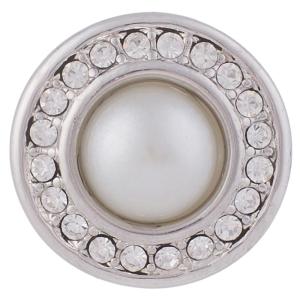 20MM Round snap Antique Silver Plated with white rhinestone and pearl KB5014  snaps jewelry