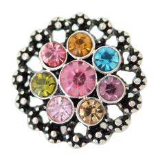 20MM flower snaps Antique Silver Plated with  Multicolor rhinestone KB6939 Multicolor