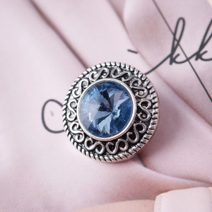 20MM Round snap Antique Silver Plated with blue rhinestone KB6902 snaps jewelry