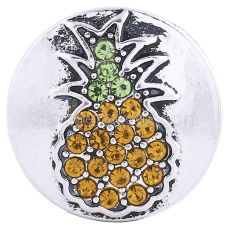 20MM Pineapple snap Antique Silver plated with yellow Rhinestones KC6227 interchangable snaps jewelry