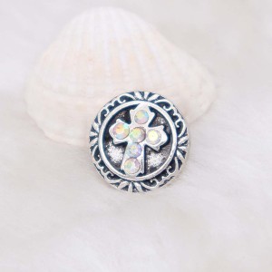 12mm cross silver plated with colorful Rhinestone KS6396-S snaps jewelry