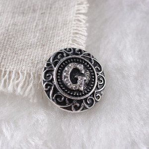 20MM English alphabet-G snap Antique silver  plated with Rhinestones KB6260 snaps jewelry